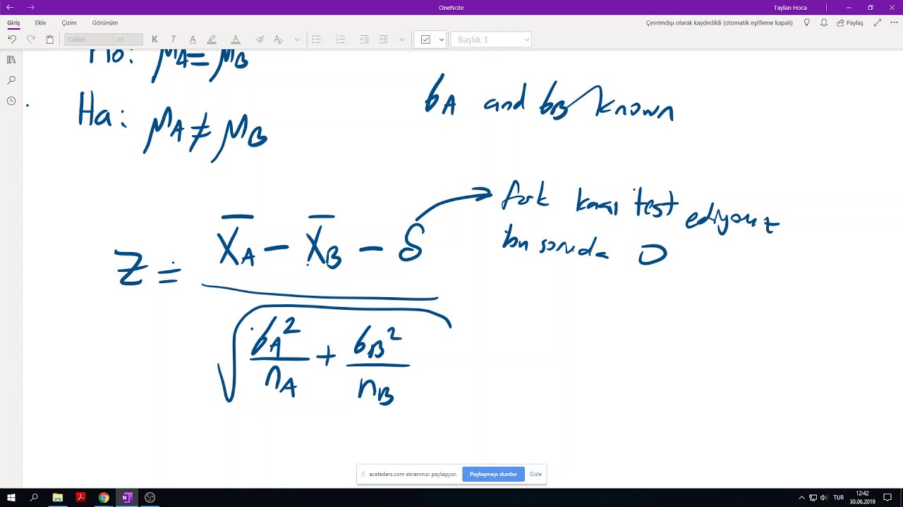 İki ortalama farkının z testi (z test of means - two samples)