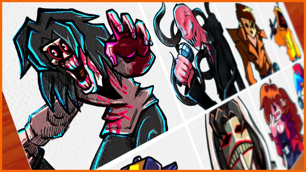 Drawing Friday Night Funkin | Trepidation 1.5 VS Jeff The Killer | Slender man, Masky, Hoddie | FNF
