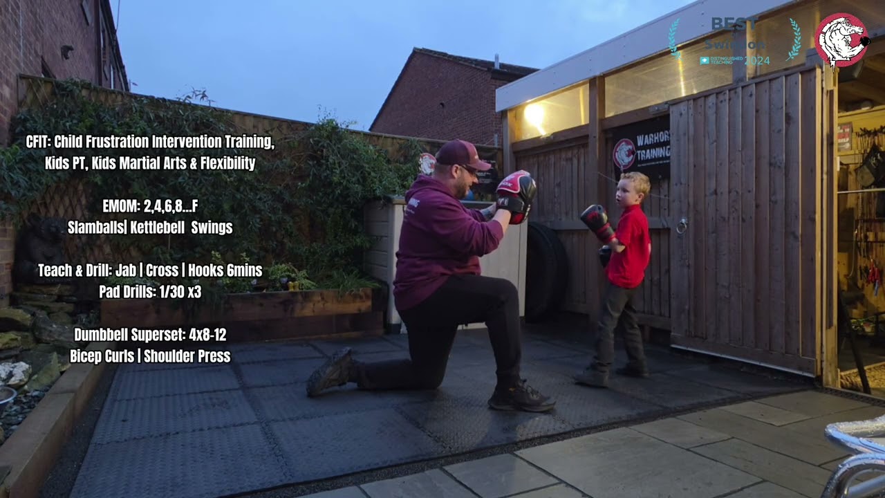 Kids PT, Kids Martial Arts & Flexibility: EMOM, Teach & Drill: Jab | X | Hooks & Dumbbell Superset