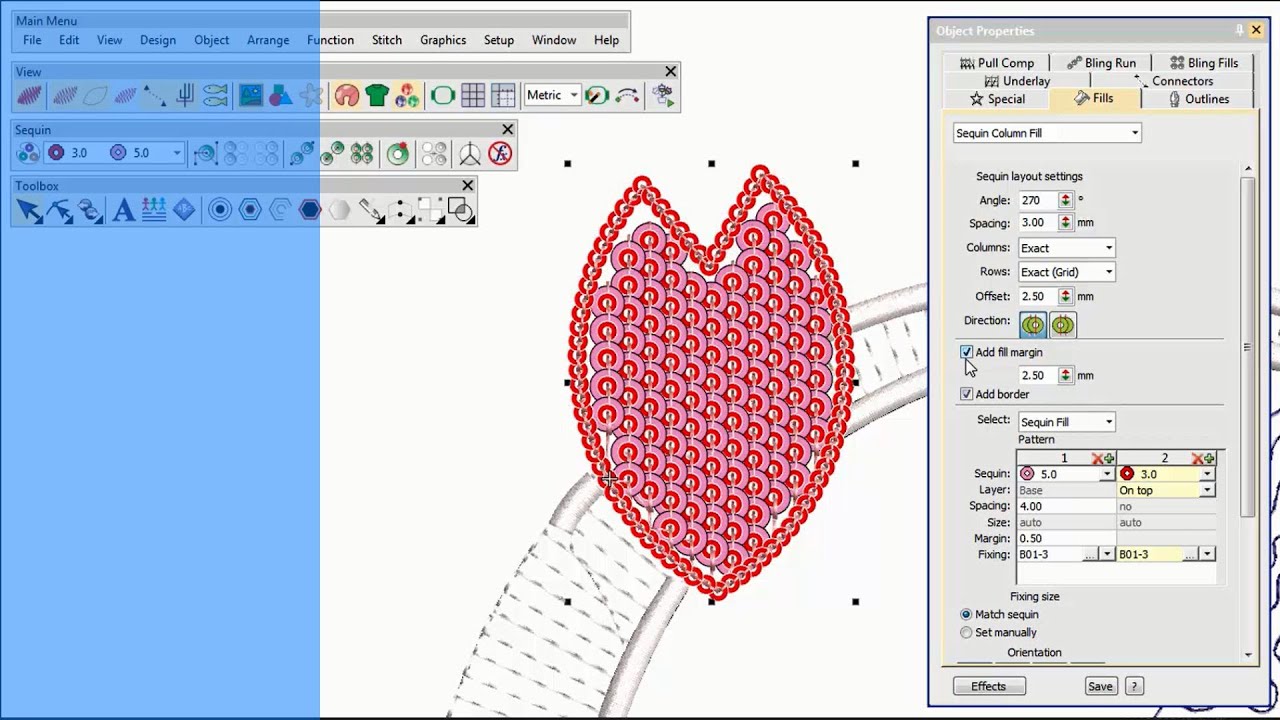 Sequin digitizing with Wilcom's EmbroideryStudio