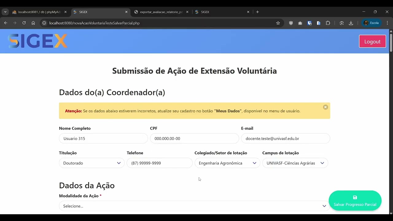 Apresentação do Sistema de Gestão de Ações de Extensão - SIGEX
