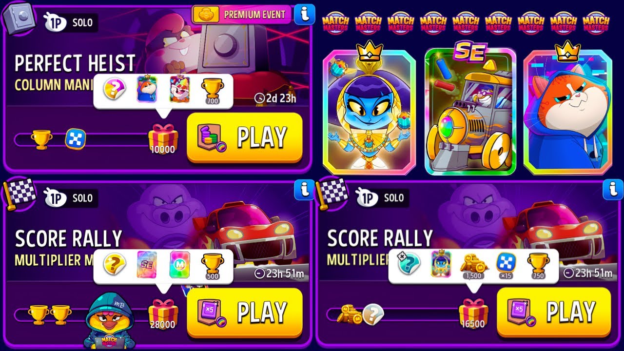 3 Solo/ x2 Multiplier Madness Score Rally 28000p & 16500p/ Column Mania Perfect Heist 10000p