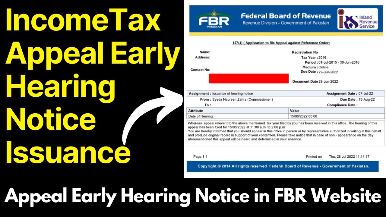 Appeal Early Hearing Notice Issuance | Appeal Early Hearing Notice in FBR Portal | Income Tax Appeal