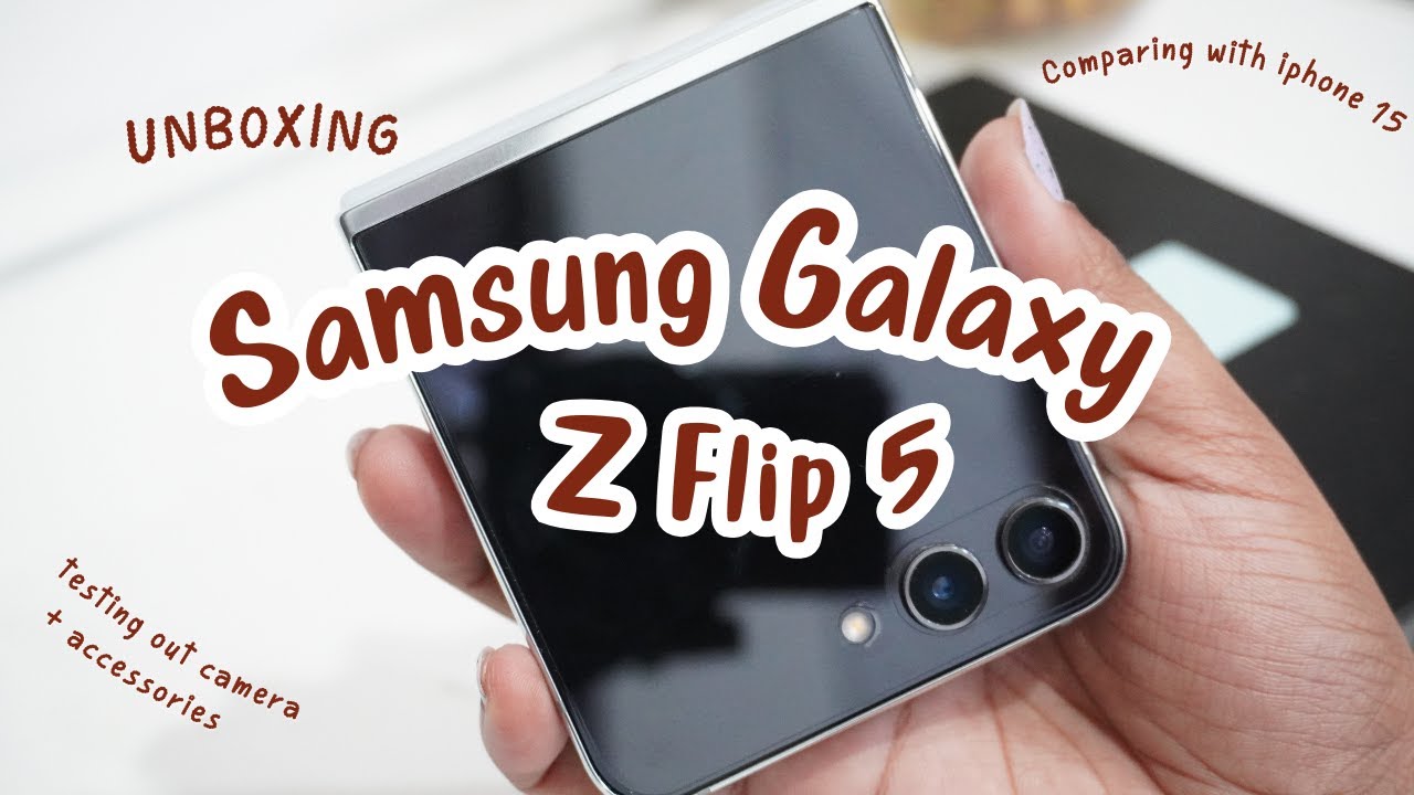 samsung galaxy z flip5 unboxing 🎀 | testing out 📷 | accessories & comparing with iphone 15 ..