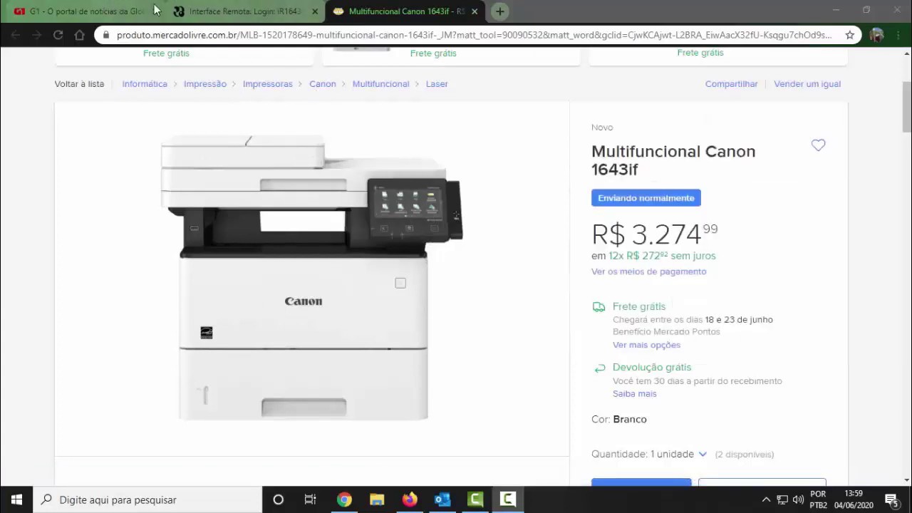 Canon 1643 - 445 Scanner (pasta na rede)SMB+EMAIL