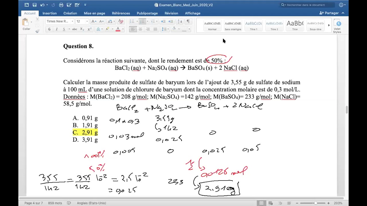 Correction de l'examen blanc de chimie 2020- Student Academy