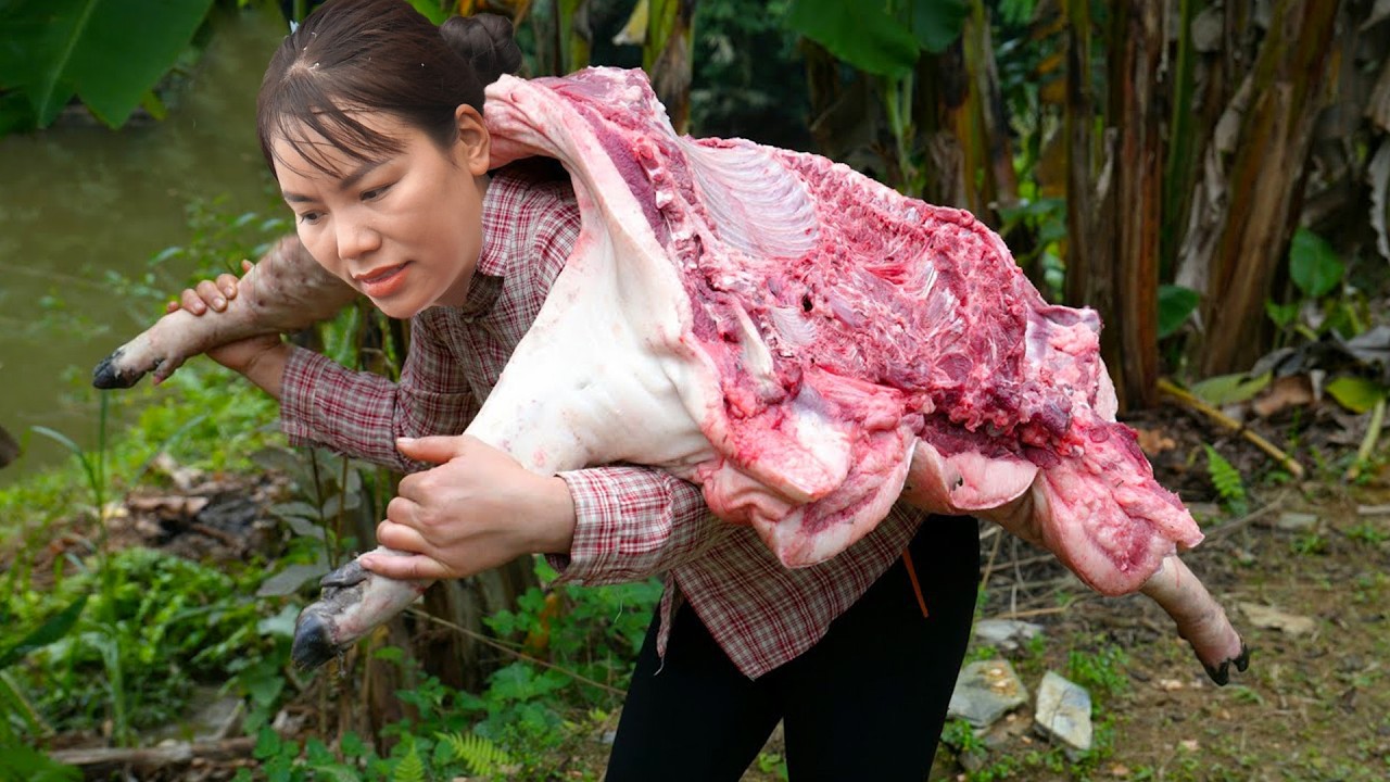 Harvesting Pig After 8 Months-Whole smoked pig ,Cooking Pig Ribs Stir-Fry,Crispy Fried Pork To Sell
