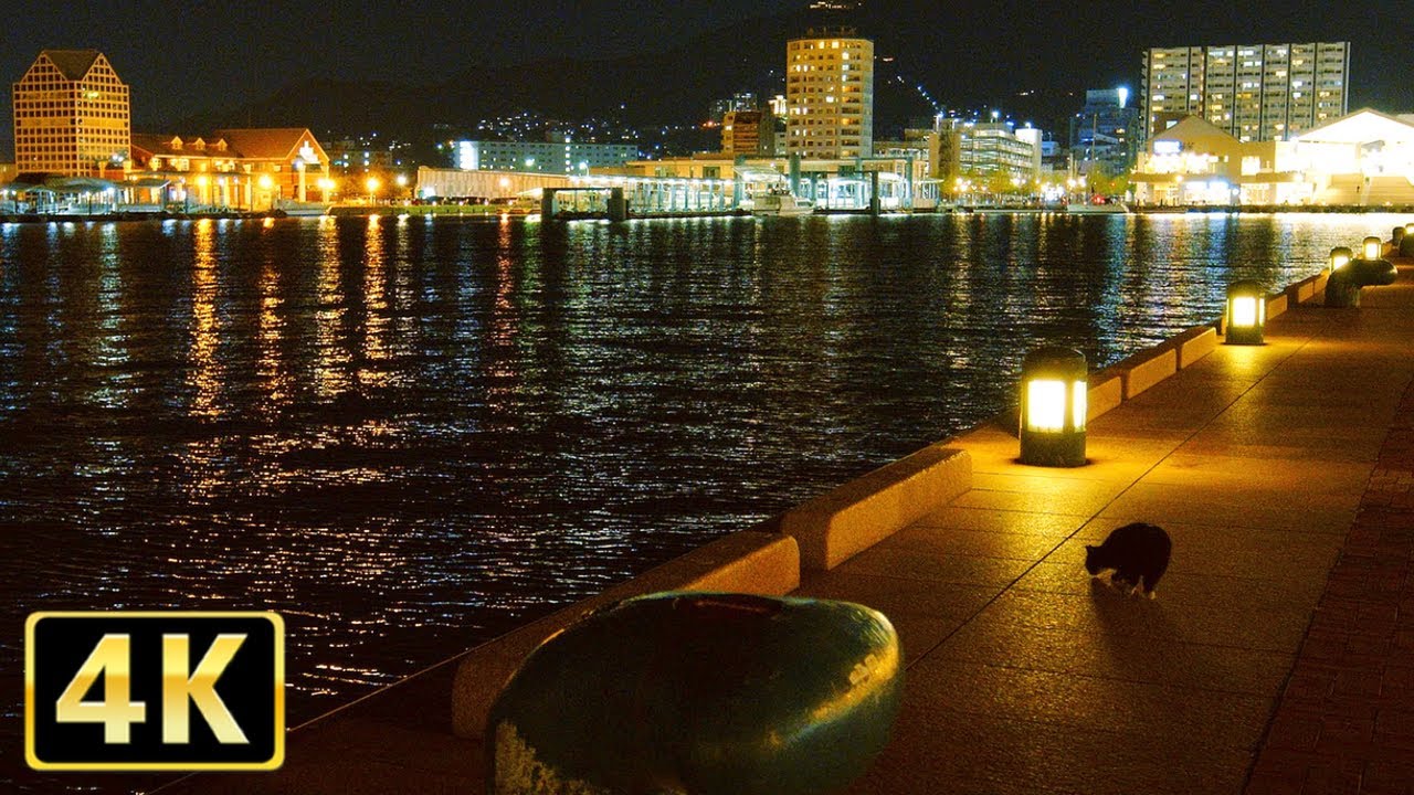 港の夜景と海のちゃぷちゃぷ音に癒される２時間［4K HDR］