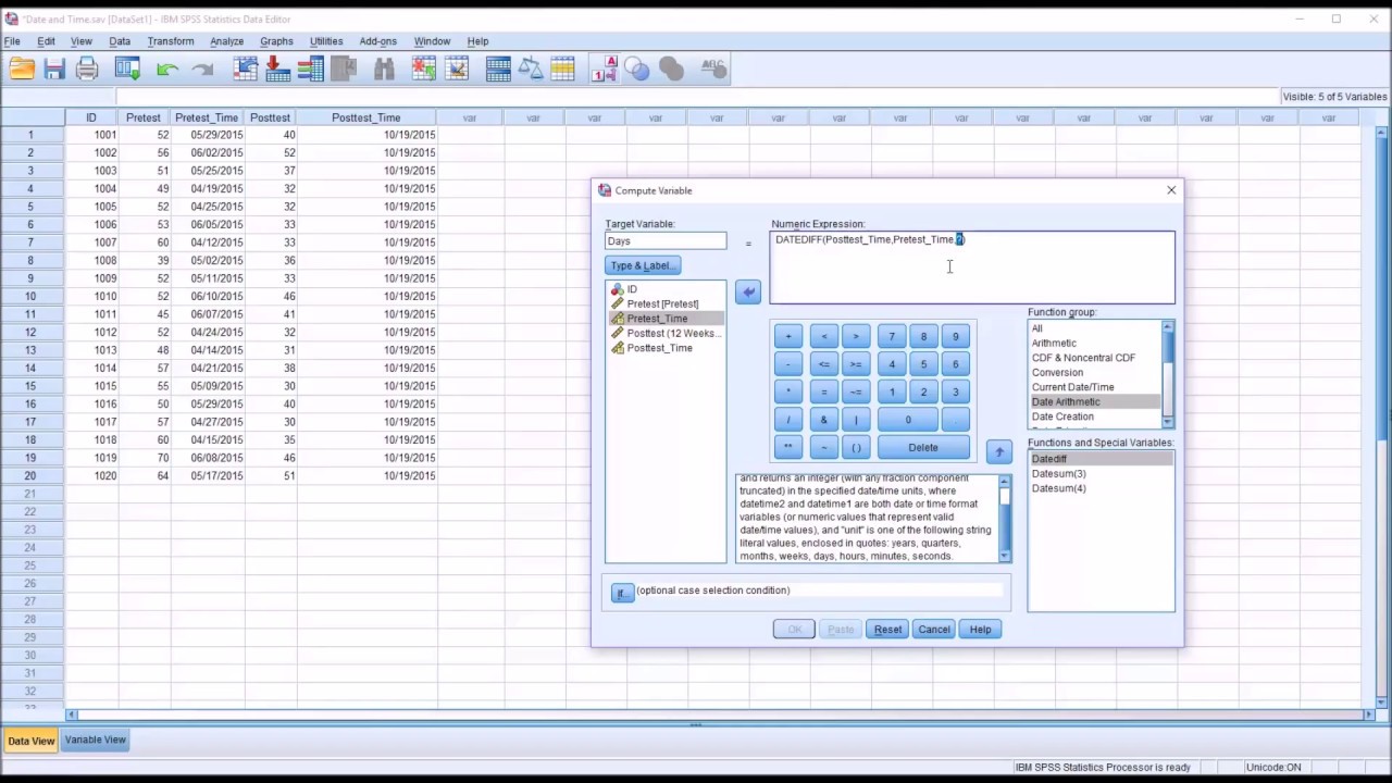 Calculating Date and Time Differences in SPSS
