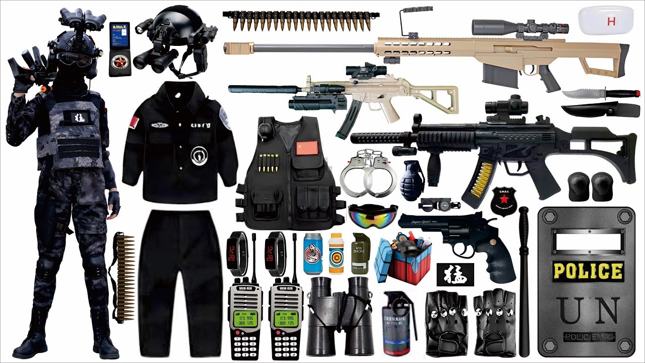 Special police weapon toy gun set unboxing, Golden Desert Eagle,revolver,sniper rifle,submachine gun