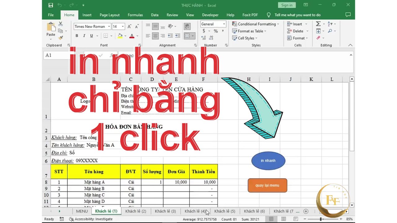 Tạo n&uacute;t in nhanh trong excel