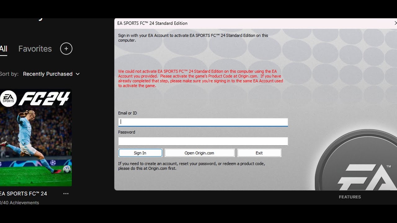 Fix Error We Could Not Activate EA SPORTS FC 24 On This Computer Using The EA Account You Provided