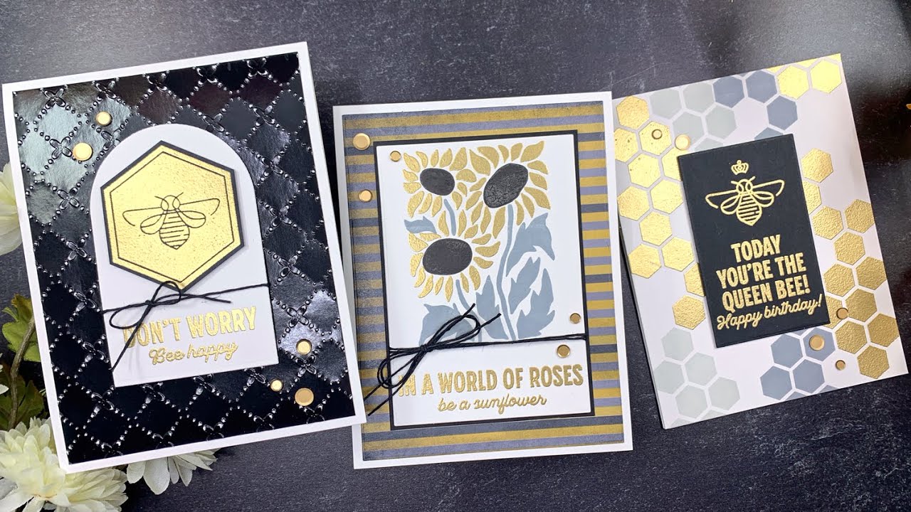 Bee Happy Card Trio | Black, Gold & White Cards