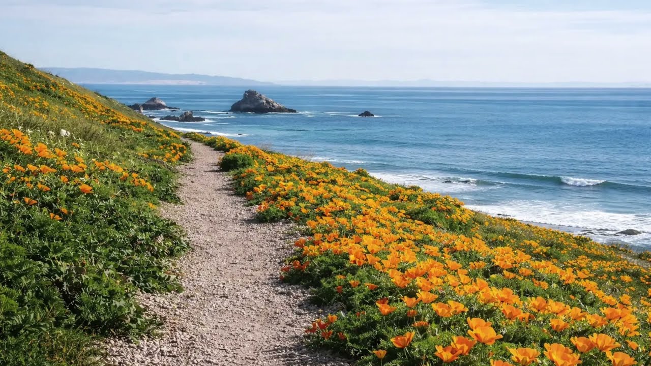 Coastal Poppy Path | 4K Ocean Wildflower Screensaver for Samsung Frame TV