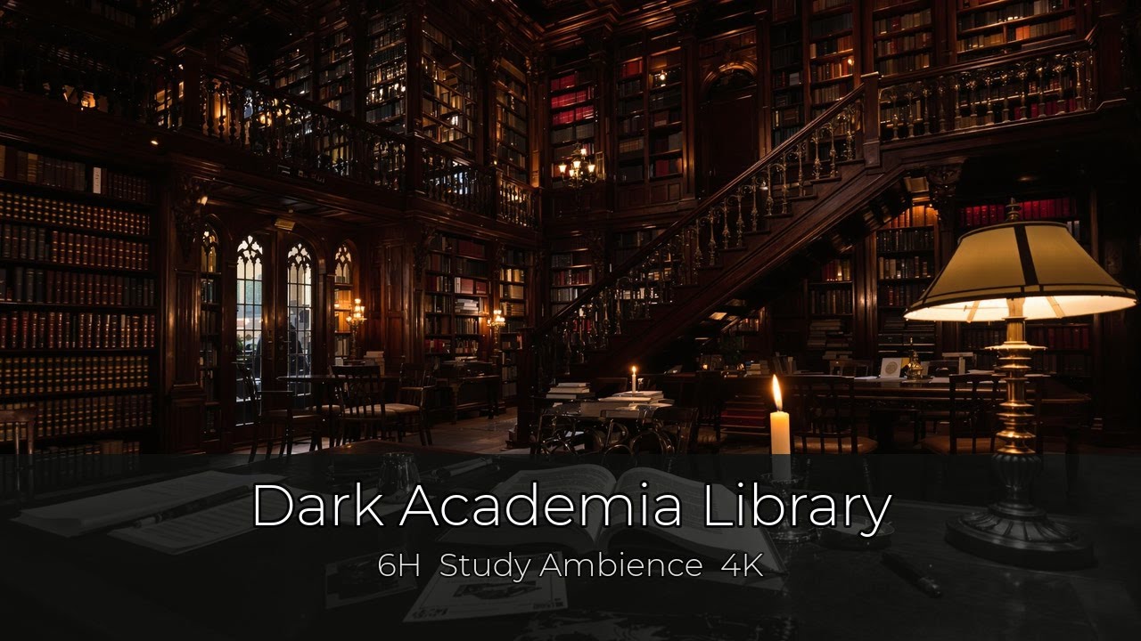 Library Ambience 6H — Study Sounds | Dark Academia | 4K