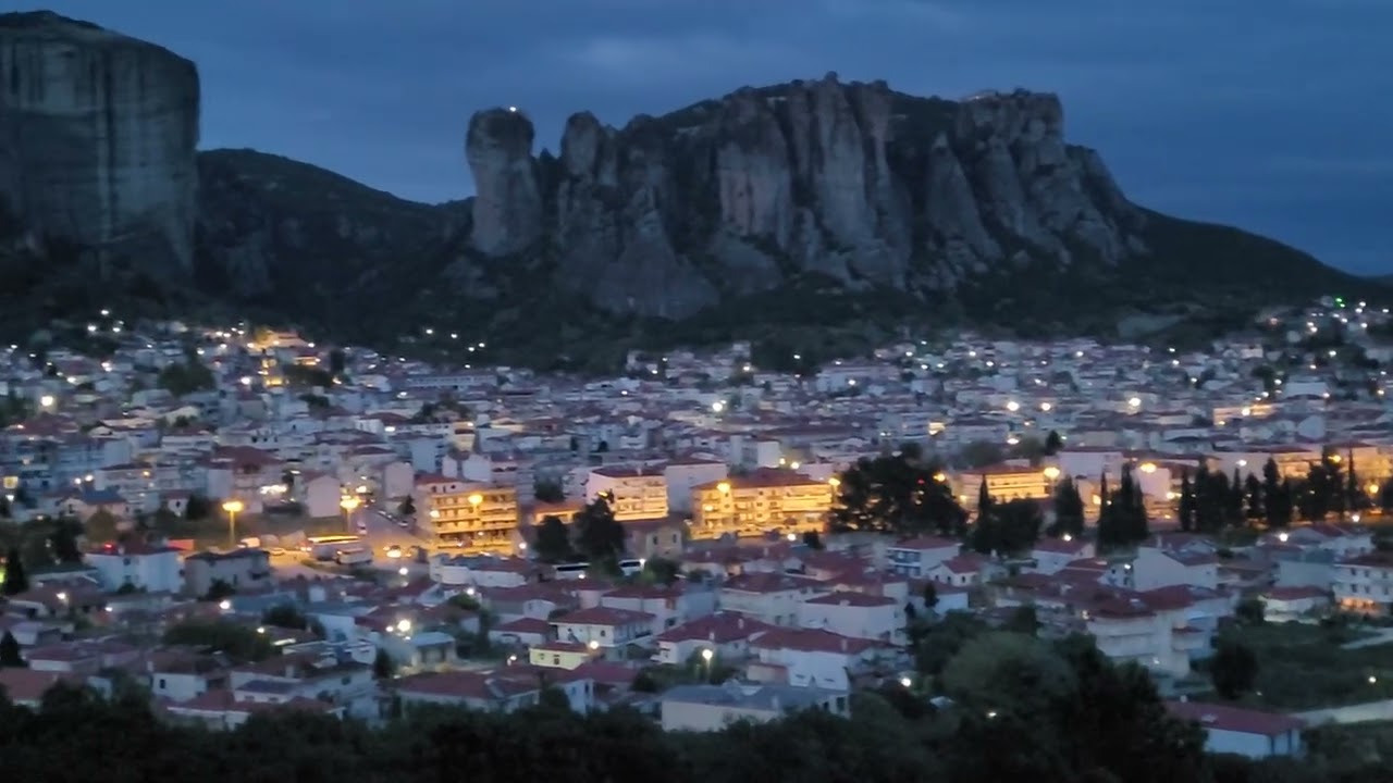 VIEW OF METEORA AT NIGHT  FROM KALAMBAKA - GREECE 
