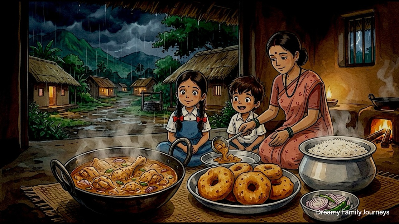 Slow life on Rainy Night in 90s Indian Village | Nostalgia | Thunder Cooking ASMR | Ghibli Relaxing