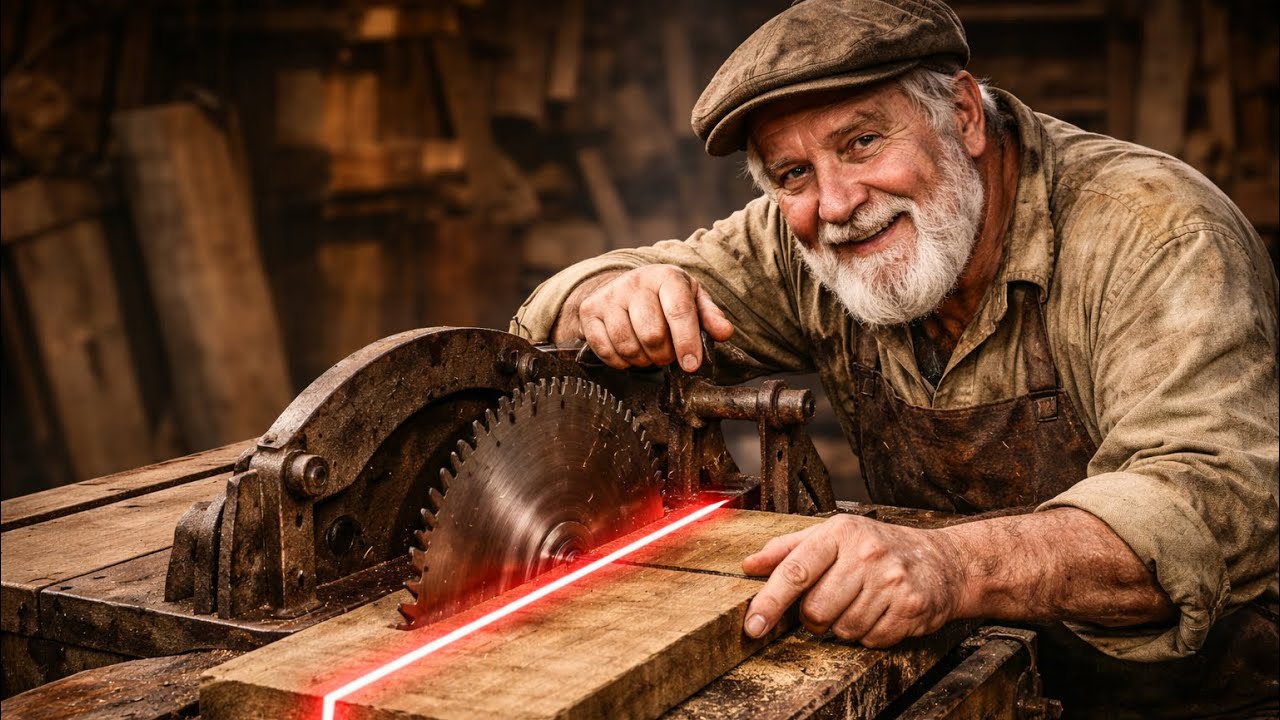 &ldquo;Traditional Wood Cutting with Laser Line | Old Saw Precision Woodworking Process&rdquo;