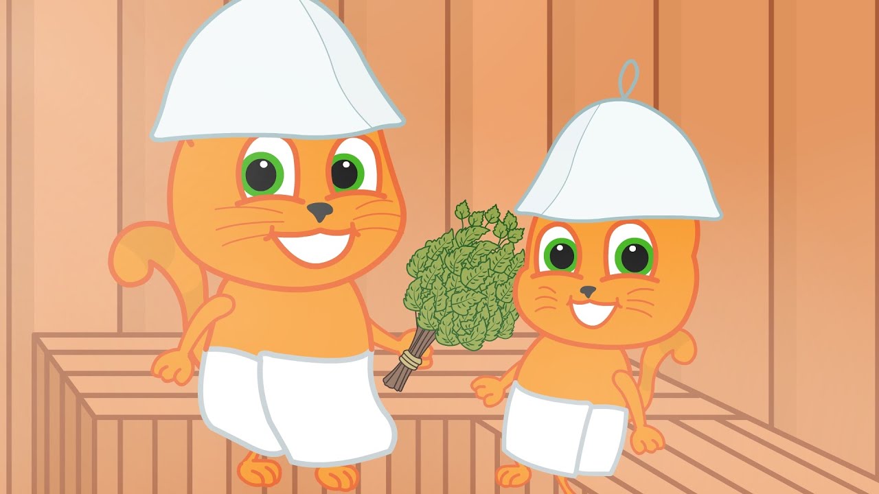 Cats Family in English - Going to the sauna Cartoon for Kids