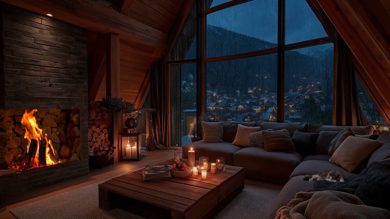 🔥🌧️ Cozy Cabin in the Storm | Heavy Rain, Thunder & Crackling Fire