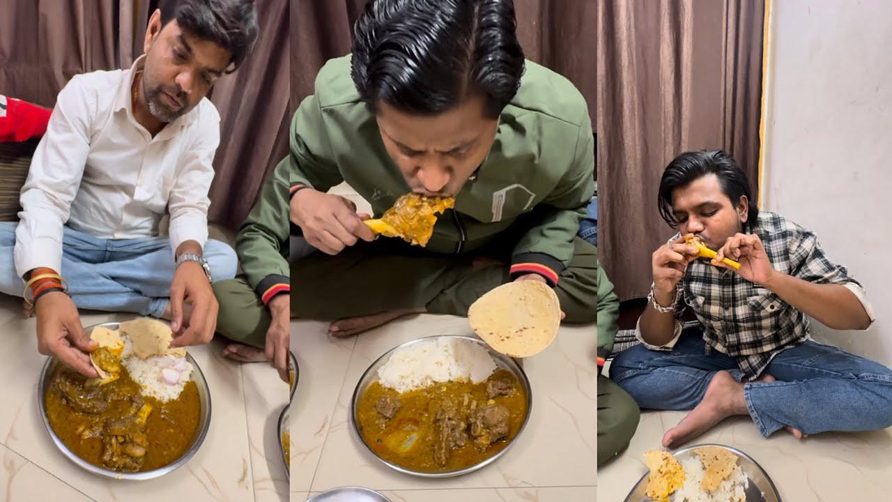 कल रात को 11 बजकर 13 मिनट पर हम लोगों ने मटन करी खाना शुरू किया 😋👌