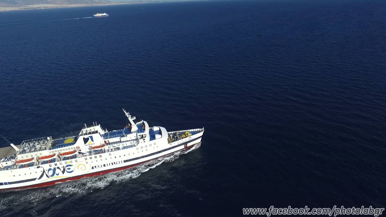 Aerial (drone) view - F/B Vitsentzos Kornaros leaving Piraeus port