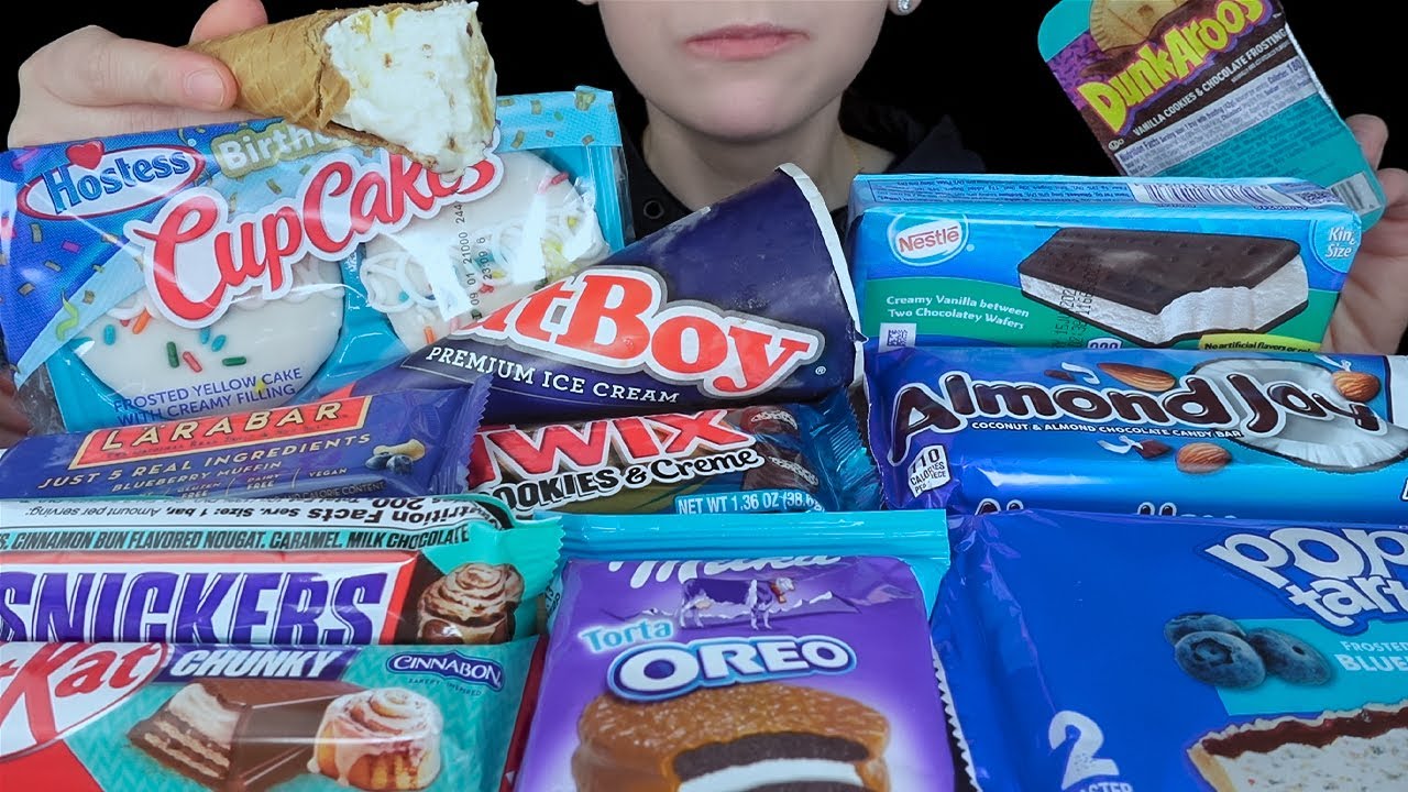 ASMR Snickers Cinnamon Bun, Cinnabon Kitkat, Milka Oreo, Ice Cream Sandwich, Birthday Cupcakes, Twix