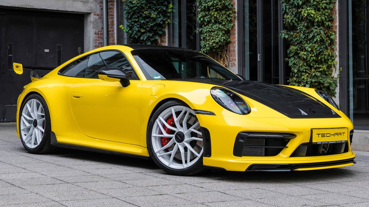 TECHART modified Porsche 911 GTS (992) in Racing Yellow with 560 hp & lightweight package