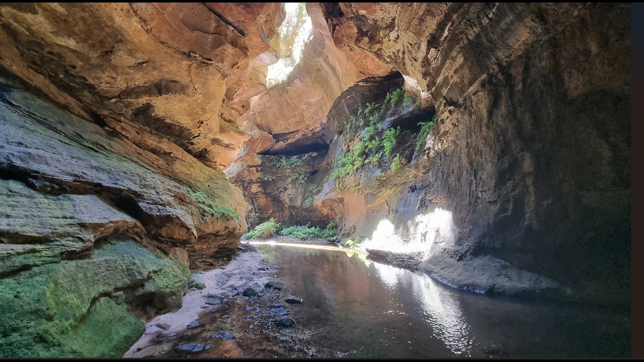 hiking to the amazingly scenic River Caves Canyon in the Newnes Plateau.