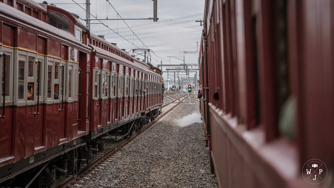 STEAM AND ELECTRIC TRAIN PARALLEL RUN ACROSS MELBOURNE
