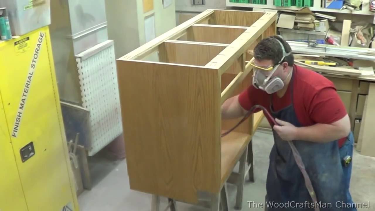 Building Custom Oak Cabinets Episode 10-Spraying Topcoat  Finish # 121