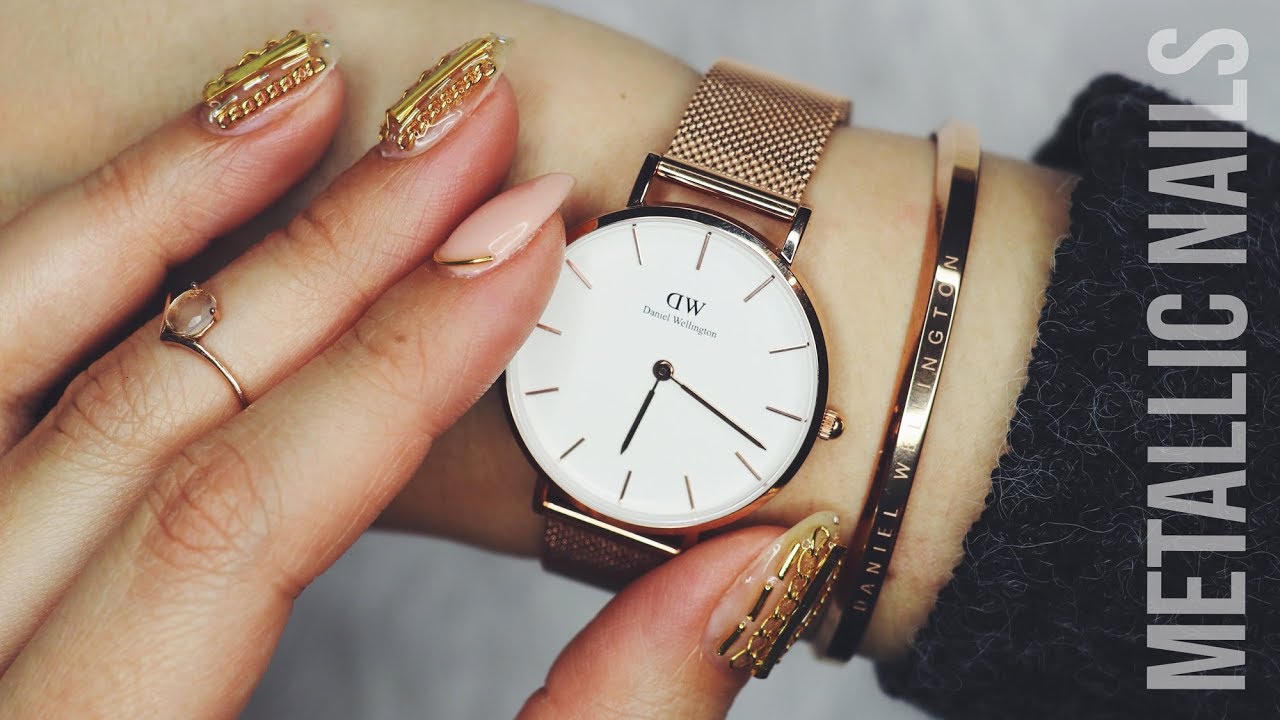 Metallic Nails Inspired By Daniel Wellington Watch ♡