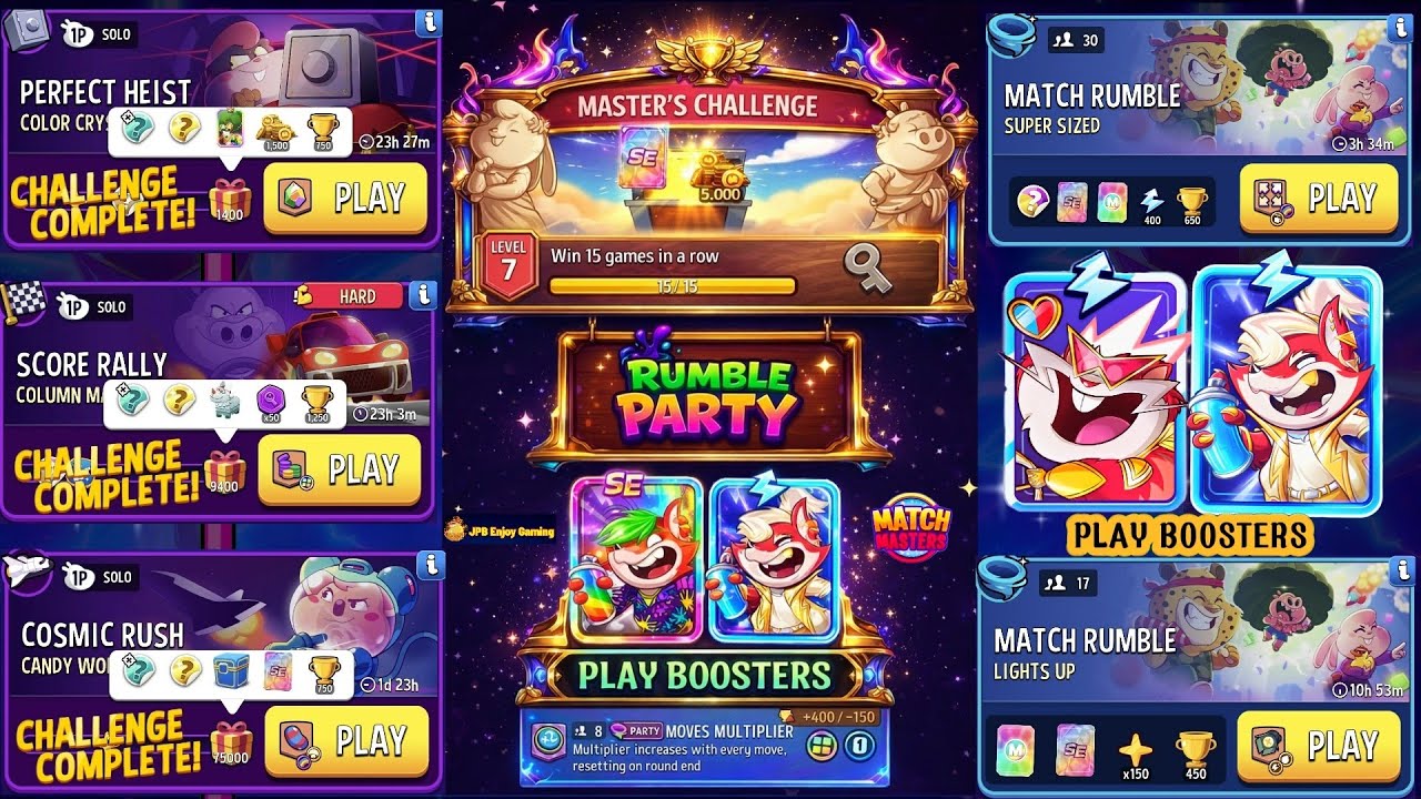 (Party+3 Solo 2 Rumble) Color Crystals/ Column Mania/ Candy World/ Master's Challenge Complete 