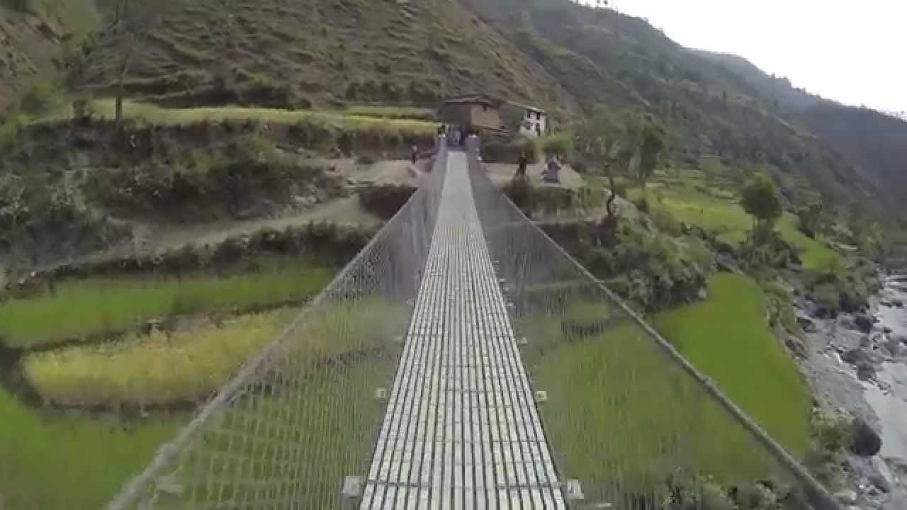 Cycling in Nepal - Crazy Suspension Bridge crossings, on the GHT, Nepal