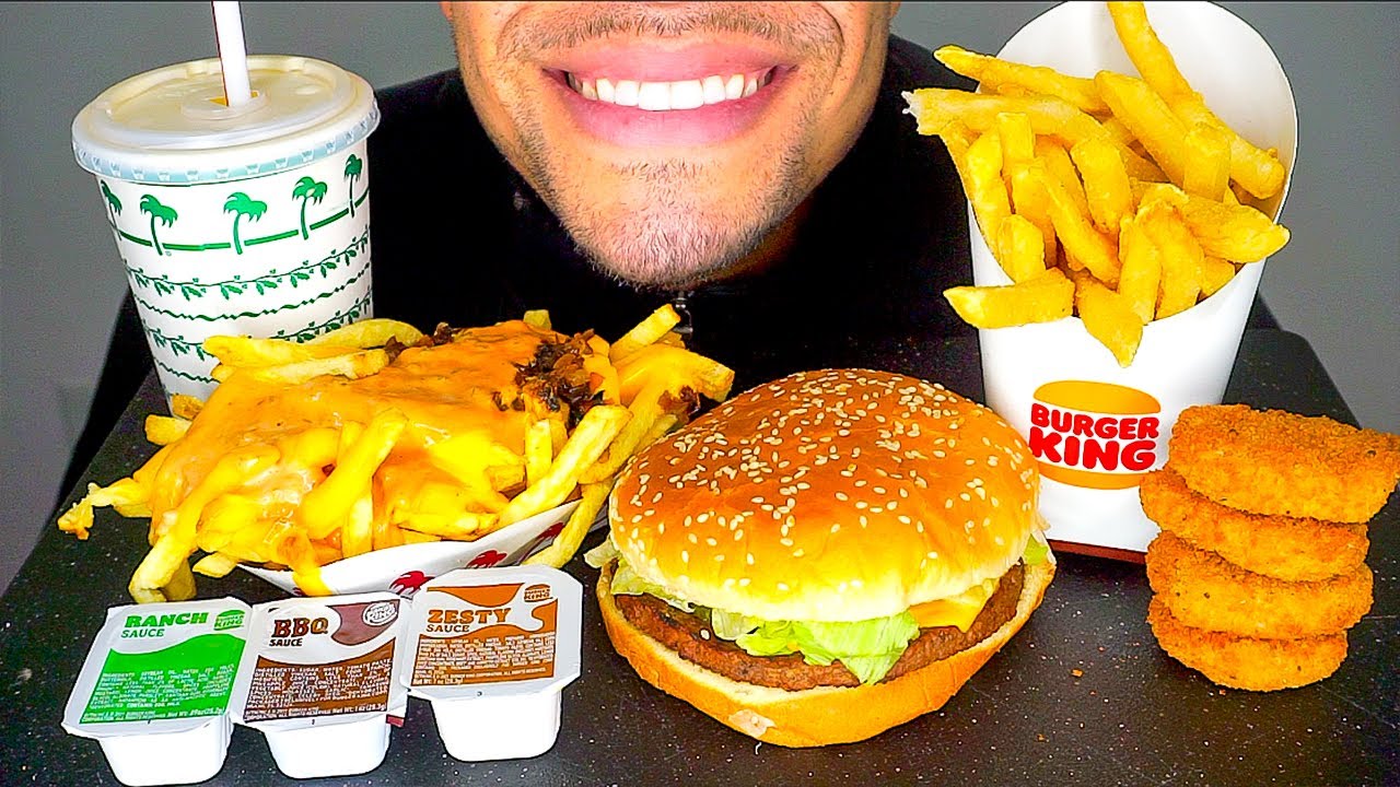 ASMR IN N OUT BURGER KING MUKBAN IMPOSSIBLE WHOPPER CHICKEN NUGGETS ANIMAL STYLE FRIES JERRY EATING