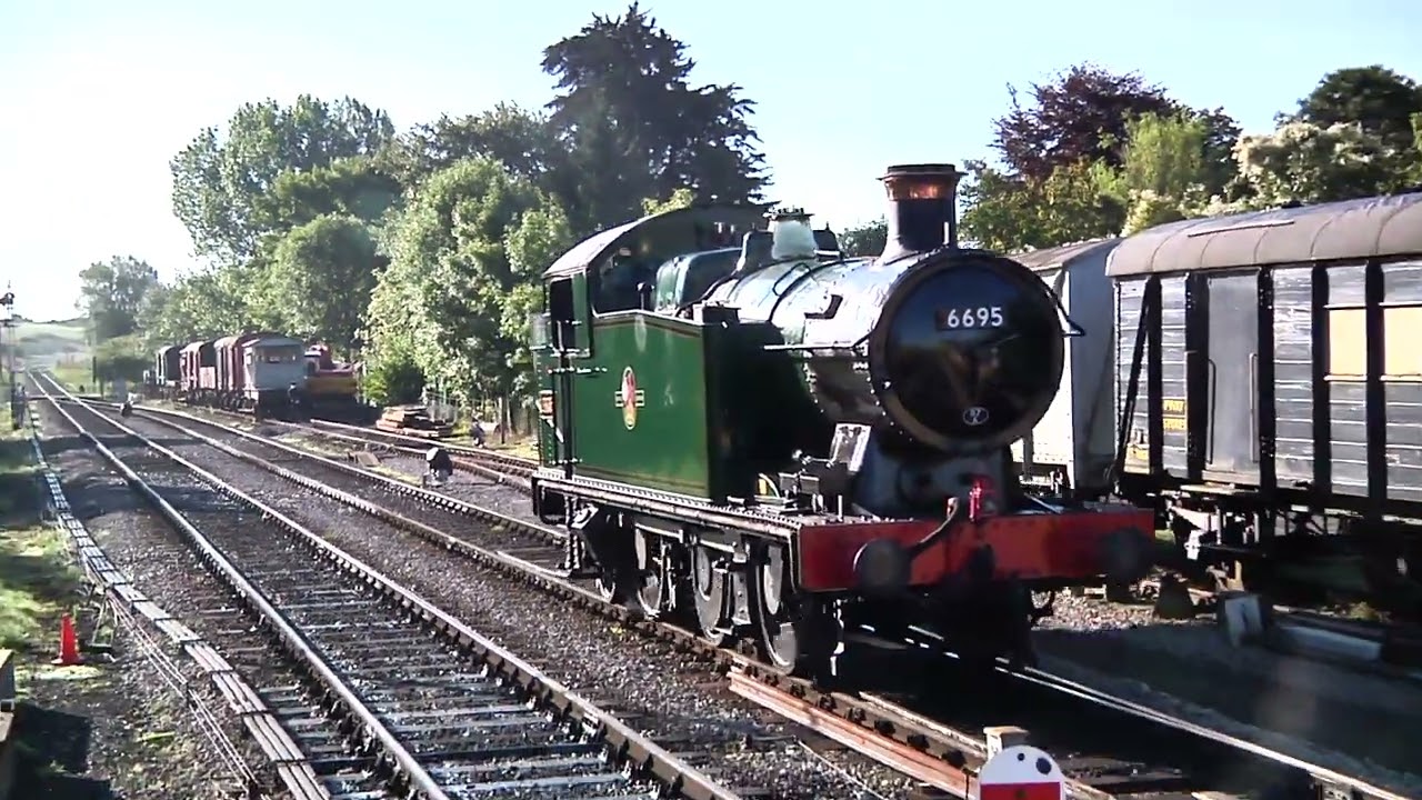 Collett designed GWR '5600' Class 0-6-2T 6695 arrives from Swanage shed.