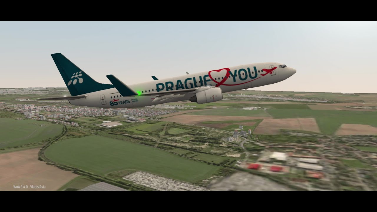 Boeing 737 in the unique Smartwings livery to 'Prague with Love'. Landing, service, takeoff. B738