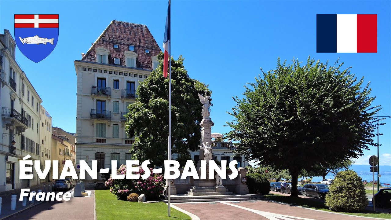 Évian, France. Walk in the spa town. 4K