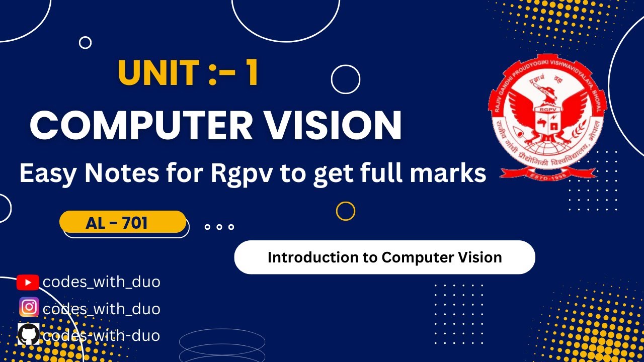Computer Vision Unit 1 (AL701) ||  RGPV 7th Semester || In One Shot  || #rgpvbhopal  #youtubevideo
