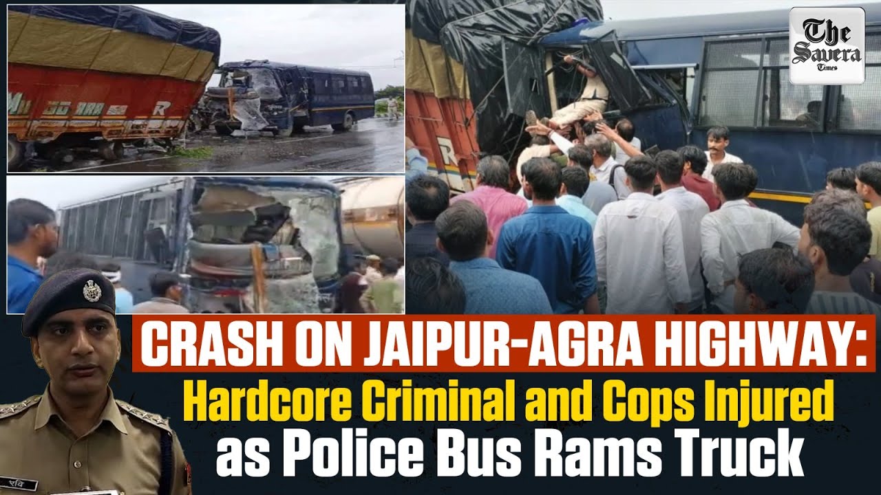 Crash on Jaipur-Agra Highway: Hardcore Criminal and Cops Injured as Police Bus Rams Truck