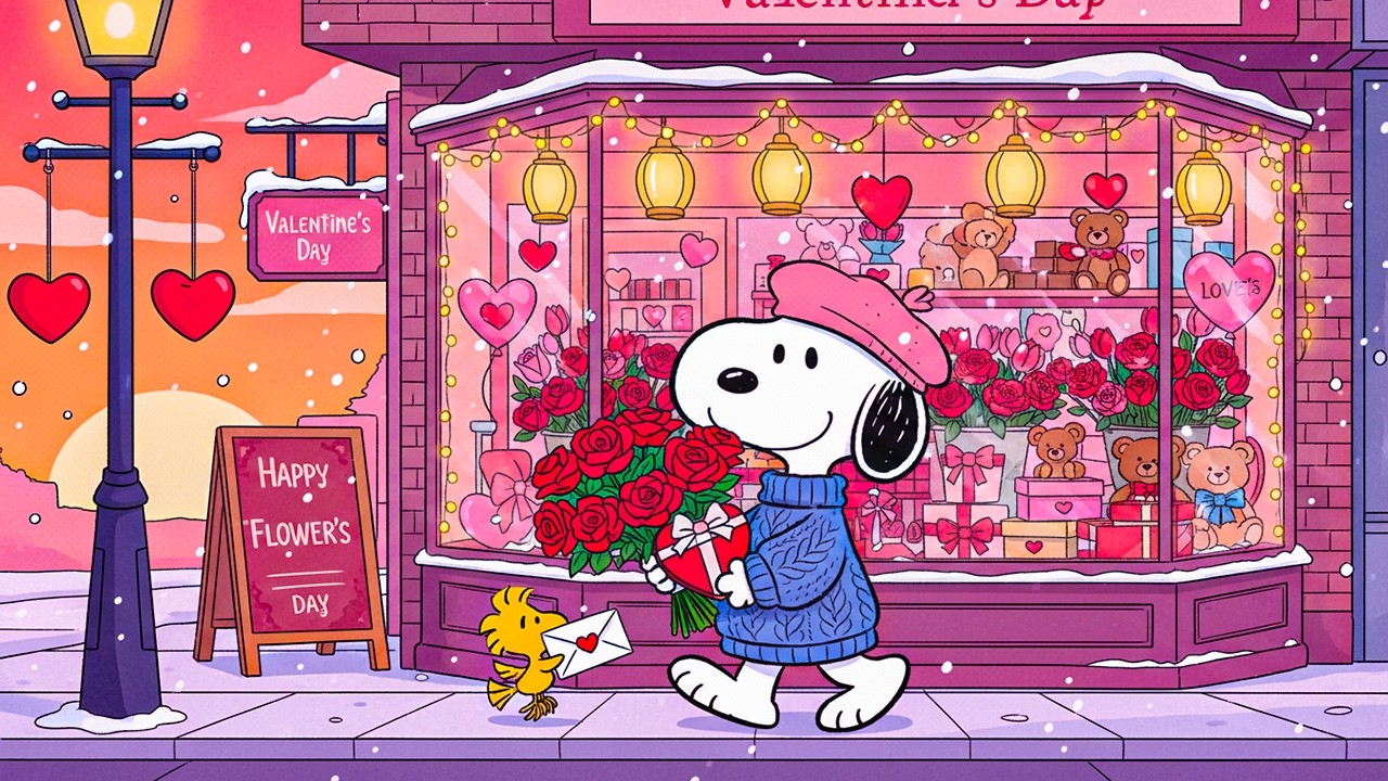 Valentine Street Lofi with Snoopy 🌹 Cozy Flower Shop Sunset Vibes | Romantic Chill Beats for Love