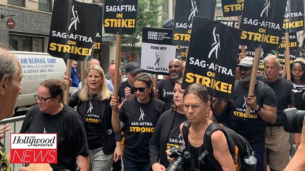 Rep. Alexandria Ocasio-Cortez Joins SAG-AFTRA & WGA Picket Lines | THR News