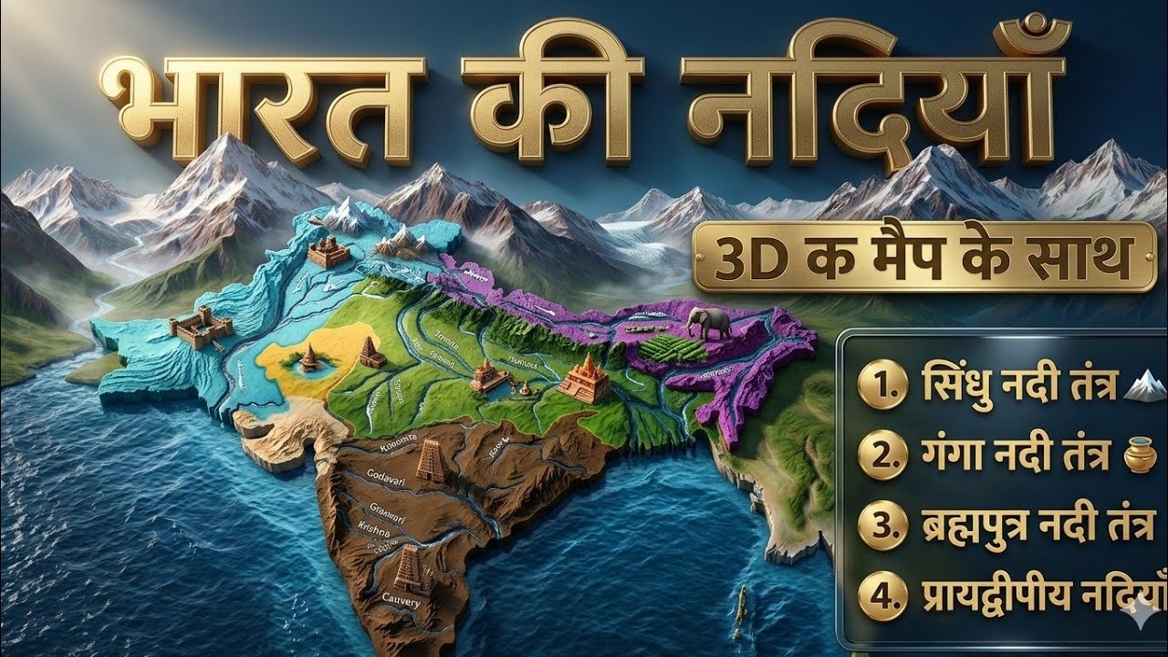 भारत का नदी तंत्र: Indian River System with 3D Map Indus, Ganga & Brahmaputra  #asyadav # geography 