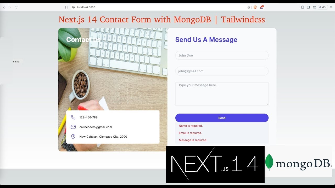 Next.js 14 Contact Form with MongoDB | Tailwindcss