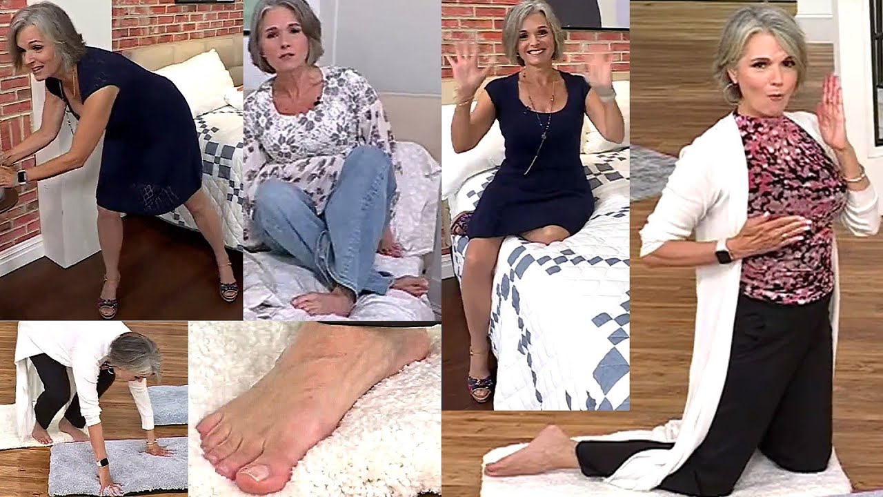 QVC tv - Нэнси Хорнбэк в нейлоновых чулках, босиком на коврах и кроватях с Челси Рид и Керстин Ли...
