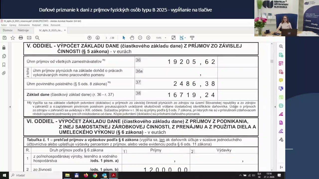 Vypĺňanie tlačiva daňového priznania k dani z príjmov FO typ B za rok 2025