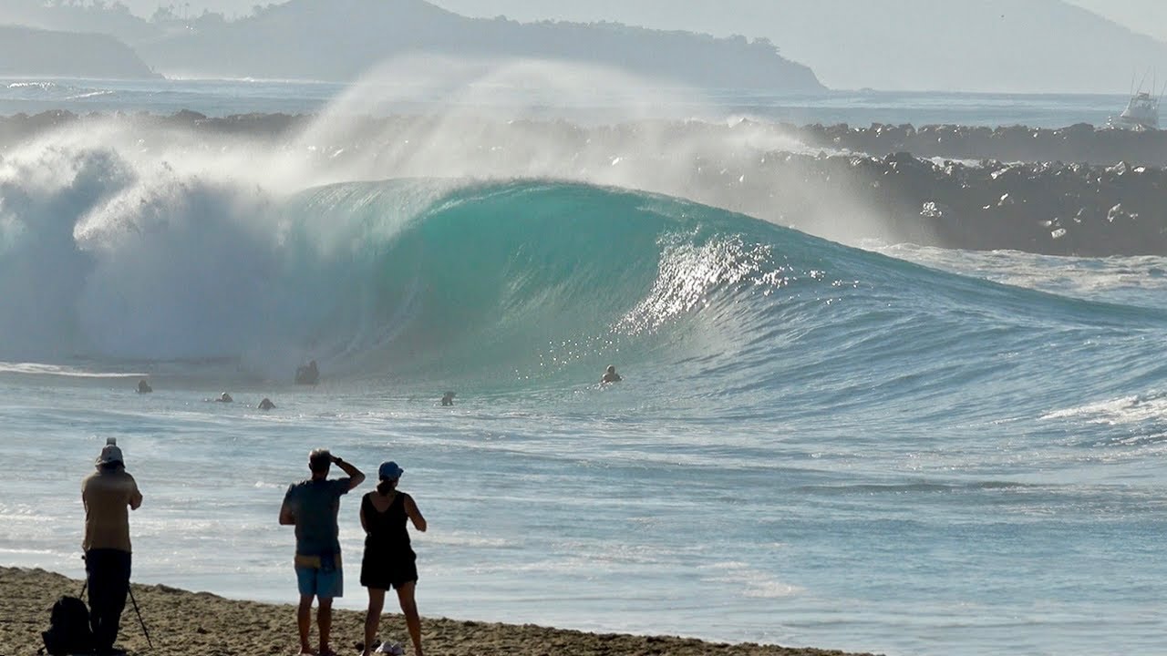 Hurricane Marie Swell pumping and perfect at The Wedge! (RAW Footage)