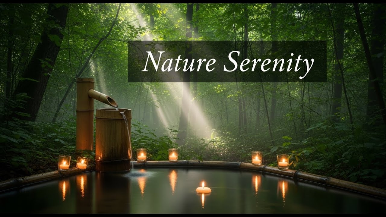 Zen Forest Serenity Bamboo Fountain and Candle Glow for Healing Meditation Sleep Deep Calm Serenity