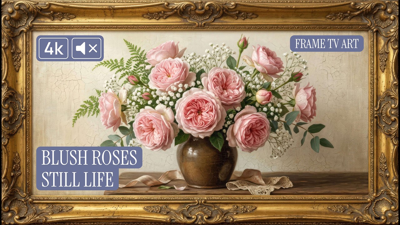Blush Roses Still Life   Morning | 4K Frame TV Art | No Music