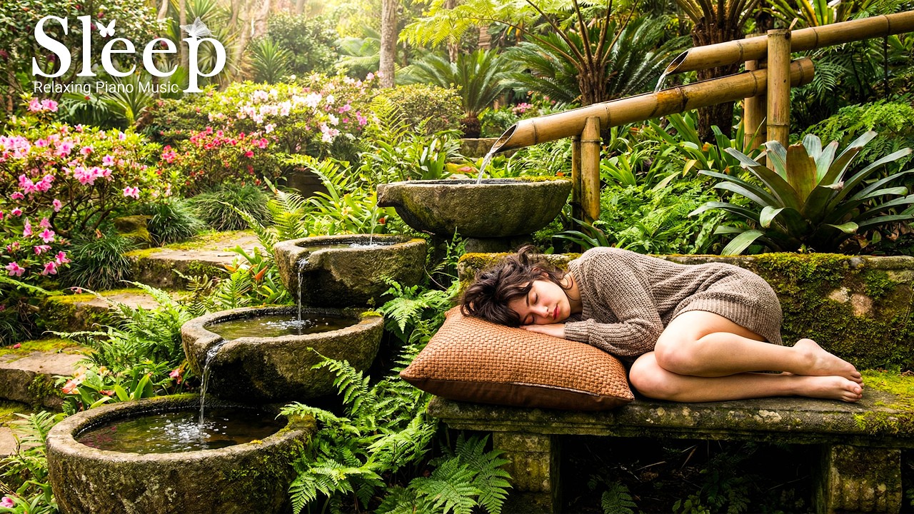 Sleep with Bamboo Water 🍁 Gentle Piano & Water Sounds 🌿 Restful Night